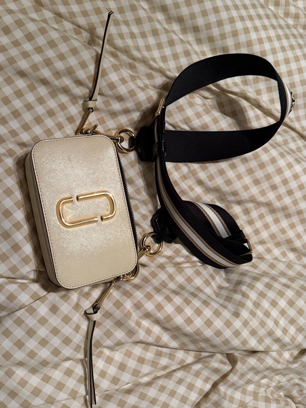 Marc Jacobs Cream Leather Crossbody Camera Bag with Gold Hardware